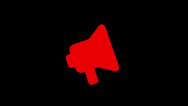 red megaphone icon with sound waves symbolizing an announcement or important communication