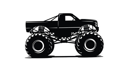 Monster Truck Silhouette Against A White Background Black And White Illustration © Jewel