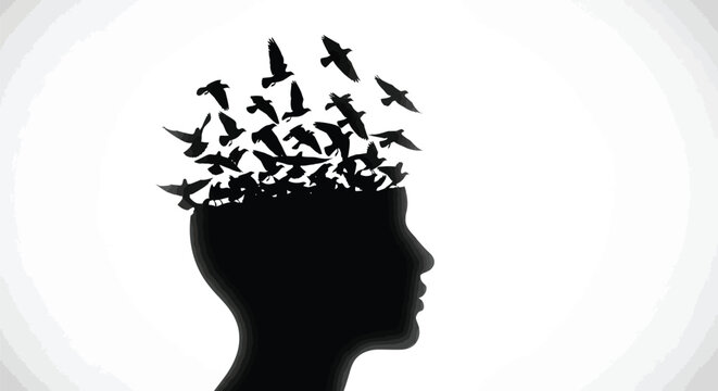 Human Head With Flying Birds Silhouette bird