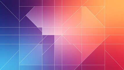 Obraz premium Abstract geometric background featuring a vibrant gradient from blue to orange with intersecting white lines forming a complex grid pattern.