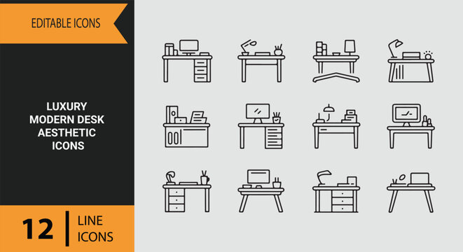 Luxury Modern Desk Aesthetic Icons for High End Corporate Offices and Premium Branding