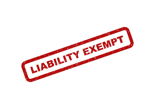 Liability exempt red rubber stamp impression on a paper document