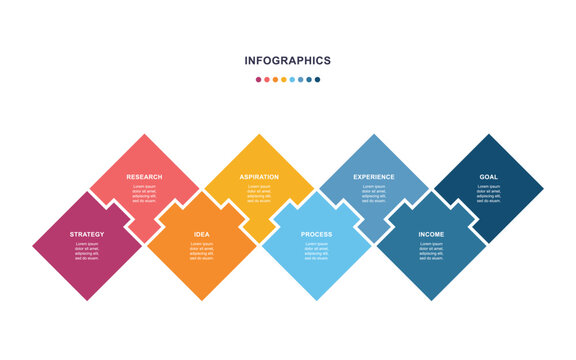 Puzzle piece infographic timeline eight steps business process diagram with colorful sections for corporate presentation