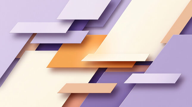 Abstract geometric layers with overlapping rectangles in purple, orange, and cream