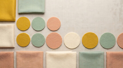 Fototapeta premium Felt circles and folded fabric squares in muted earth tones