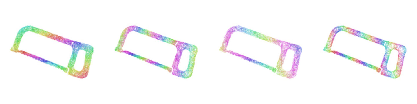 Rainbow color sketch hacksaw icon design set