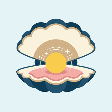 Pearl inside oyster shell luxury treasure marine vector illustration