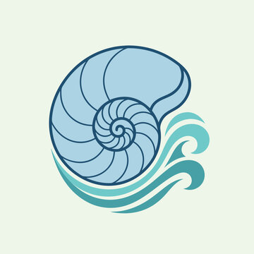 Nautilus shell with ocean wave marine nature logo vector illustration