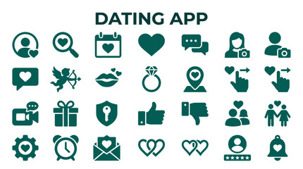 Fototapeta premium Collection of dating app icons and symbols illustrating online matchmaking love connection and relationship building