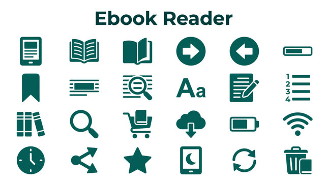 Ebook Reader Interface Icons Collection Digital Technology And Reading Concept