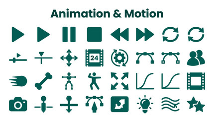 Fototapeta premium Collection of animation and motion graphic icons representing video editing tools playback controls and creative design elements