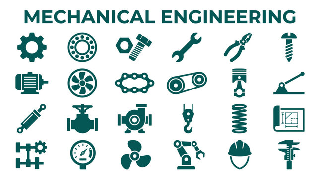 Mechanical Engineering Icons and Symbols Representing Industry Technology and Innovation