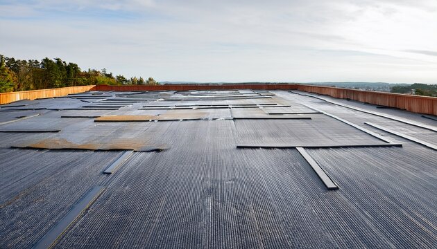 waterproofing and reinforcing net applied to gray hand painted deck roof flooring