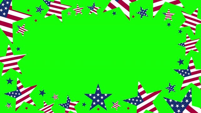 Green screen abstract american flag frame border motion animation video in 4k with usa flag style stars. Usa freedom flag frame motion graphics to use for 4th july independence day project. 