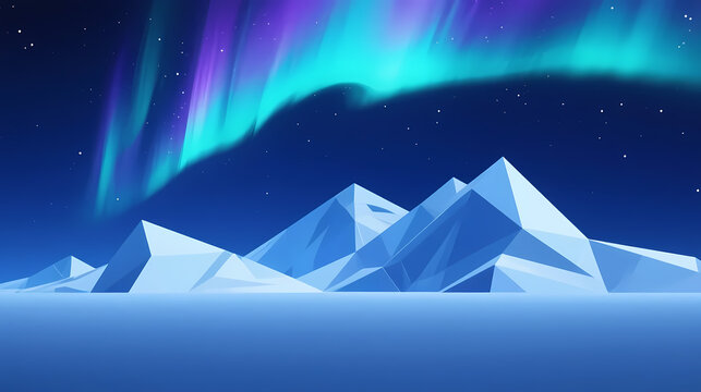 Aurora dancing over icy mountain peaks