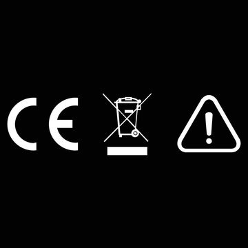 CE Marking, WEEE Recycling Symbol and Warning Sign Icons Set