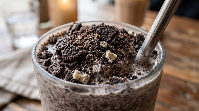 Oreo milkshake, cookie close up