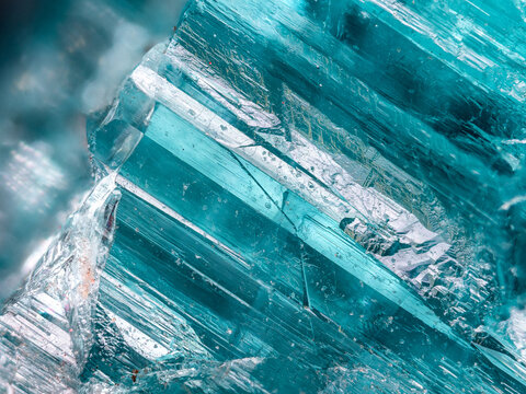 Blue tourmaline crystal structure under the microscope