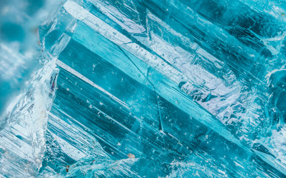 Blue tourmaline crystal structure under the microscope