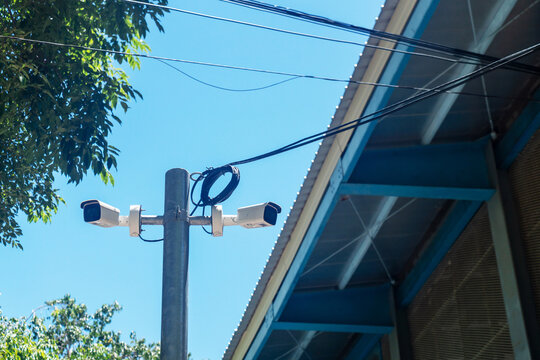 Street View with Utility Pole and Overhead Wires