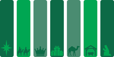 Naklejka premium Christmas Nativity Scene with Wise Men, Camel, Gifts, and Star.