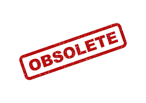 Red obsolete rubber stamp ink seal with a rectangular frame border