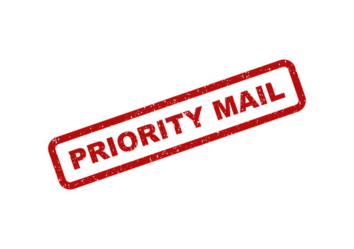 Red priority mail rubber stamp ink imprint with a grunge texture