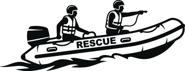 Emergency rescue team in a motorboat © hayu