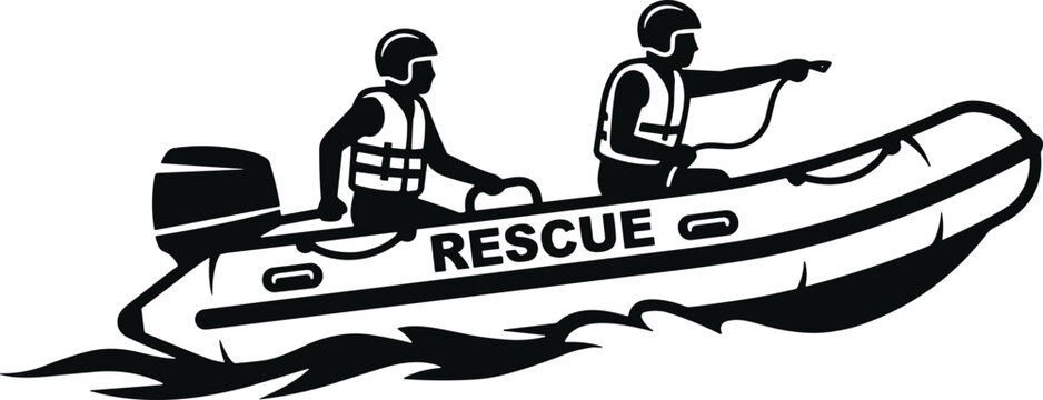 Emergency rescue team in a motorboat