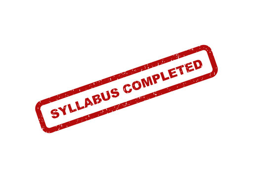 Red rubber ink stamp with the text syllabus completed inside a frame