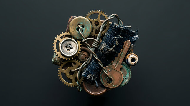 Steampunk gears and clockwork mechanism with violin
