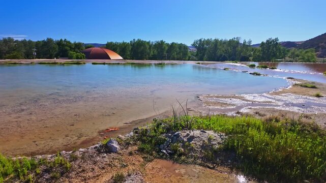 Crystal clear thermal pool at Hot Springs State Park in Thermopolis Wyoming showcasing naturally heated mineral water