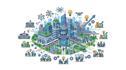 Fototapeta premium Smart City Innovation Hub: Technology, Business, and Sustainable Urban Life