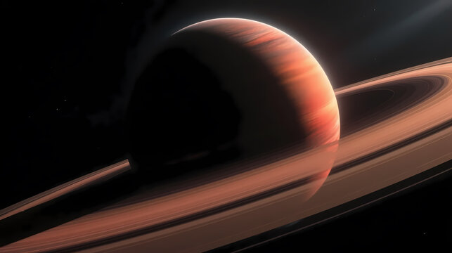 Giant orange planet with bright rings