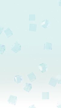 透明なガラスのキューブがゆっくり上昇するパステルブルーのループ背景動画 （縦型9:16）/ Pastel Blue Looping Background Video with a Transparent Glass Cube Slowly Rising