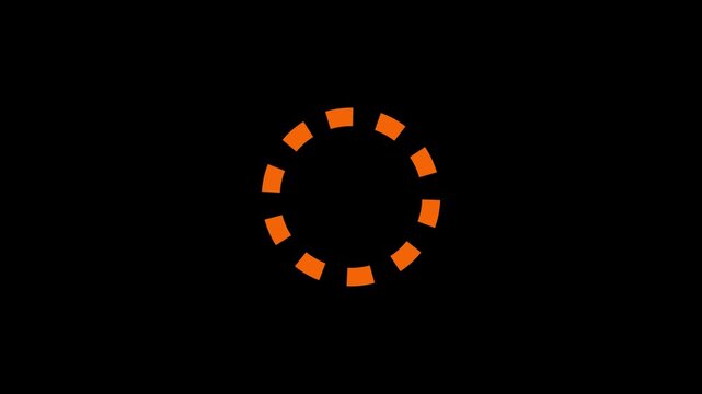Orange loading circle icon with dashed segments isolated on black background, perfect for digital progress, buffer, and waiting status concept.
