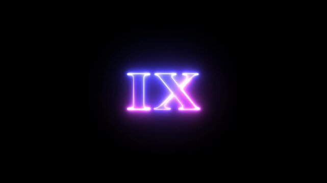 Multi colored inscription roman numerals IX with light colored spots floating inside looped alpha channel at the end. 4K footage download