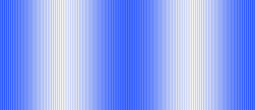 Abstract blue and white vector background with geometric vertical lines. Modern linear pattern with parallel stripes and optical illusion halftone gradient transition.