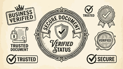 Obraz premium Secure Verified Status Pattern Illustrating Analyzed Trusted Digital Document for Corporate Business Validation and Security Authentication Process Featuring Professional Geometric Graphic Design