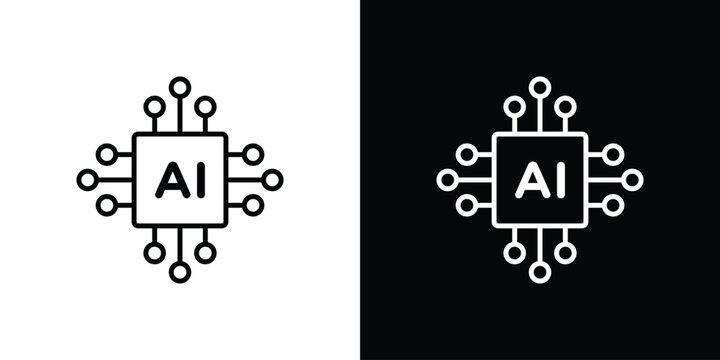 Machine learning icon symbols with editable linear style