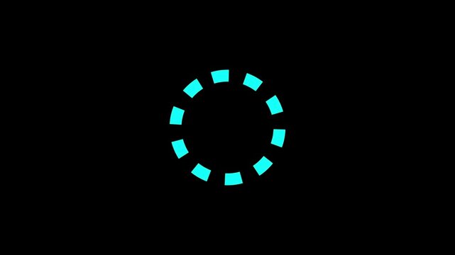 Cyan blue loading circle icon with dashed segments isolated on black background, perfect for digital progress, buffer, and waiting status concept.