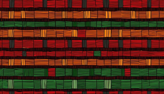 abstract kwanzaa black history month juneteenth seamless pattern hand drawn horizontal lines and bricks in traditional african colors ethnic background