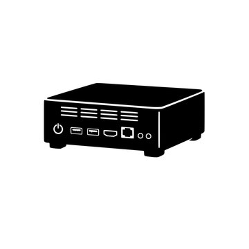 Black desktop mini computer icon isolated on white background 
