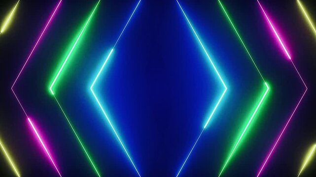 Abstract Neon Rhombus Tunnel Light Animation Background.