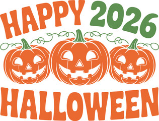Happy halloween 2026 greeting card design with carved orange pumpkins and festive autumn typography. © MOSTLAKI
