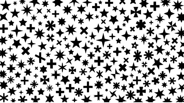 Black and white stars and plus signs pattern background with background, geometric