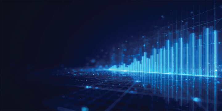 Futuristic Financial Market Analytics Background with Digital Data Visualization and Business Growth Technology Concept