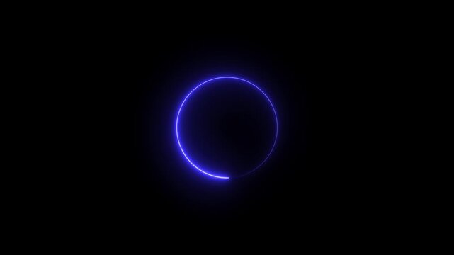 Glowing blue incomplete circle on a dark background 4k video.