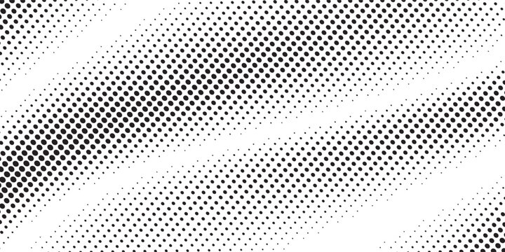 Halftone gradient. Dotted gradient, smooth dots spraying and halftones dot background seamless horizontal geometric pattern vector template set.