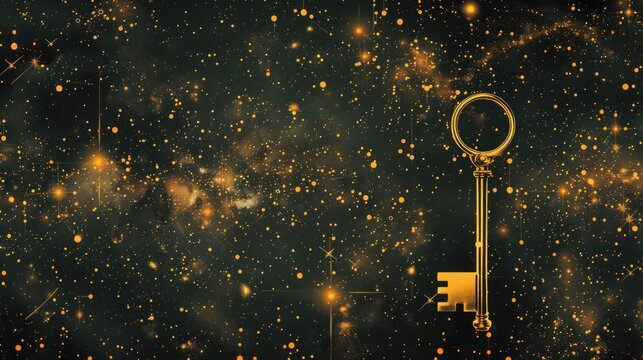A golden key against a backdrop of a starry night sky.